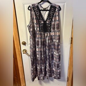 One World Sleeveless Snake Print Dress with Lace Detail, Stretchy, Lined, Size3X